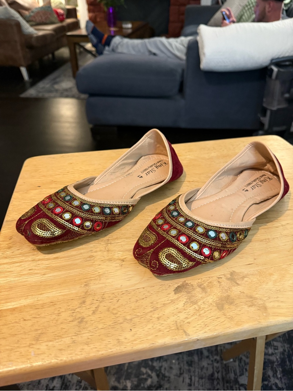 Embellished Burgundy Women’s Jutti Flats